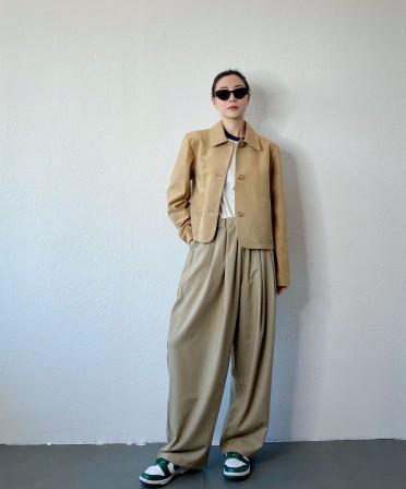 Beige Pleated Comfy Pants #250125